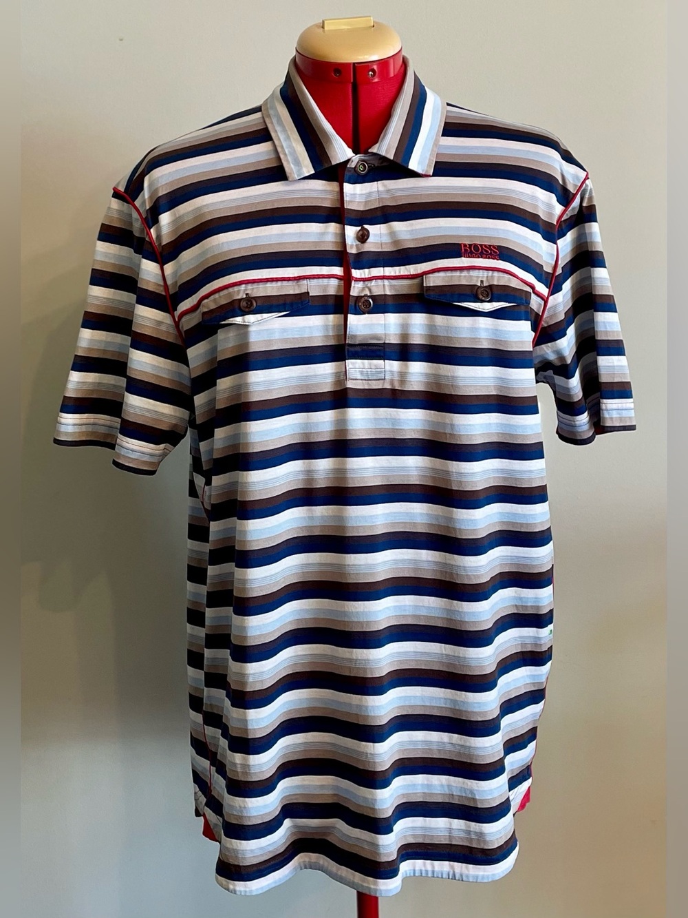 Hugo Boss - all cotton striped polo shirt Size Large